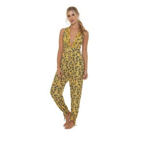 AGUA BENDITA Medium Sunny Spring Josie Halter Jumpsuit Gold Floral Cropp…